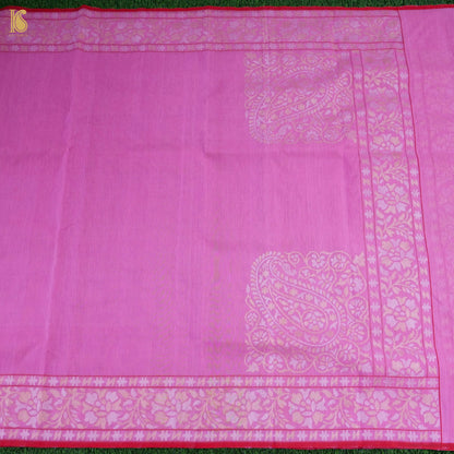 Preorder : Tea Rose Pink Pure Cotton Real Silver Zari Handloom Banarasi Saree - Khinkhwab