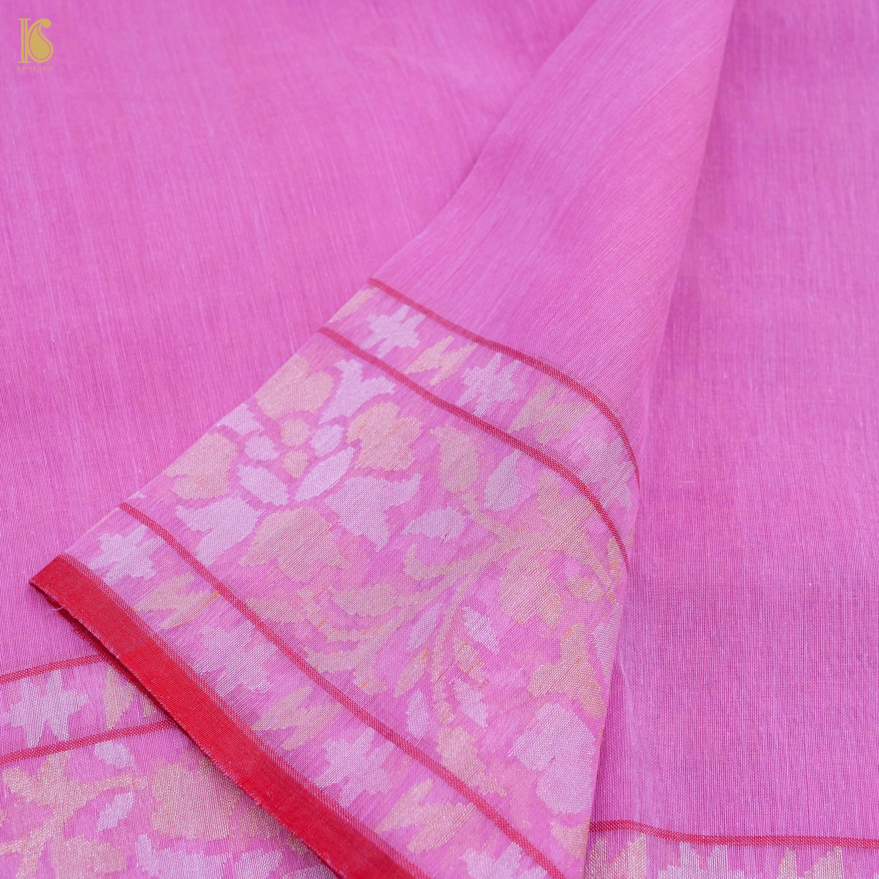 Utsav light pink silk cotton silver Zari Chanderi Saree