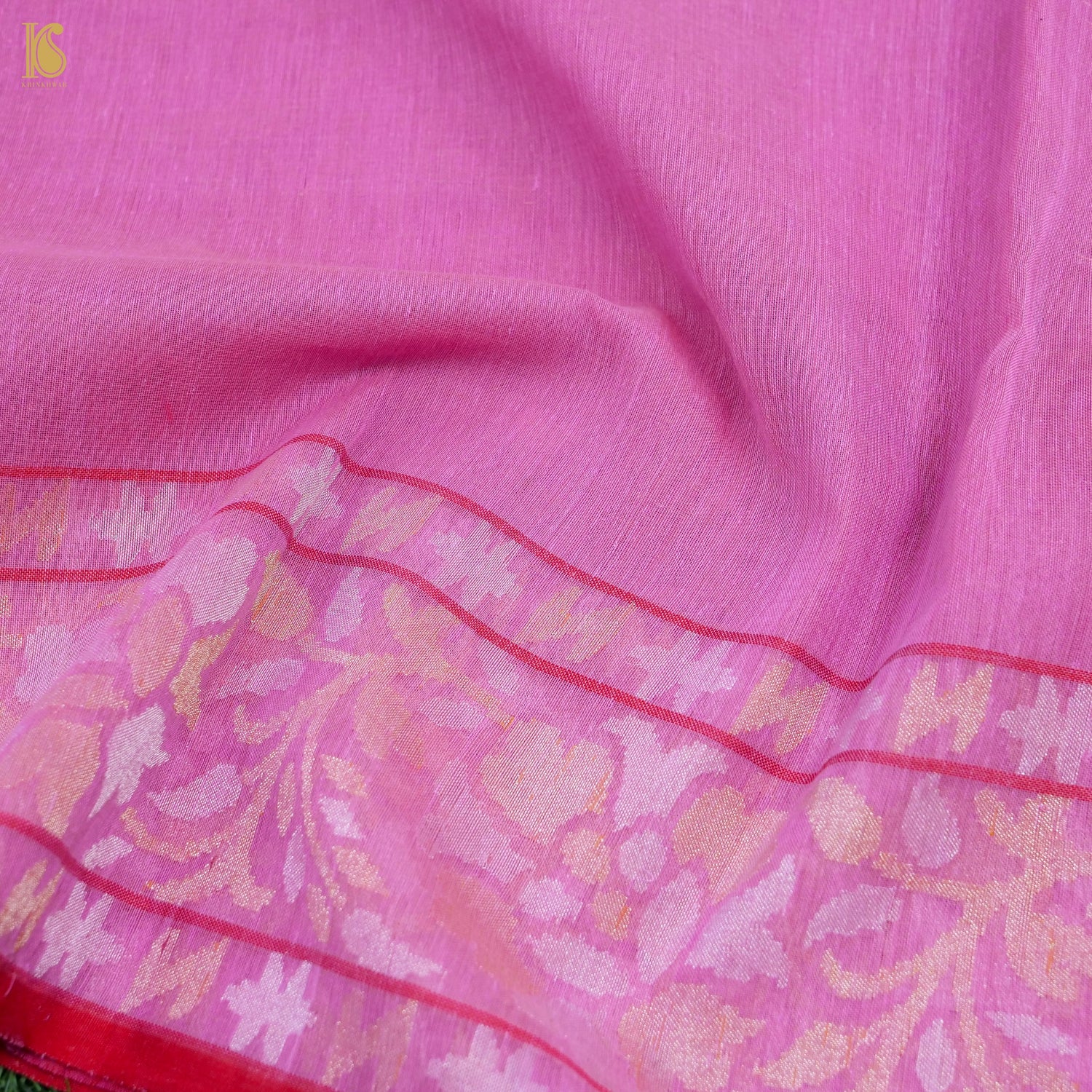 Preorder : Tea Rose Pink Pure Cotton Real Silver Zari Handloom Banarasi Saree - Khinkhwab