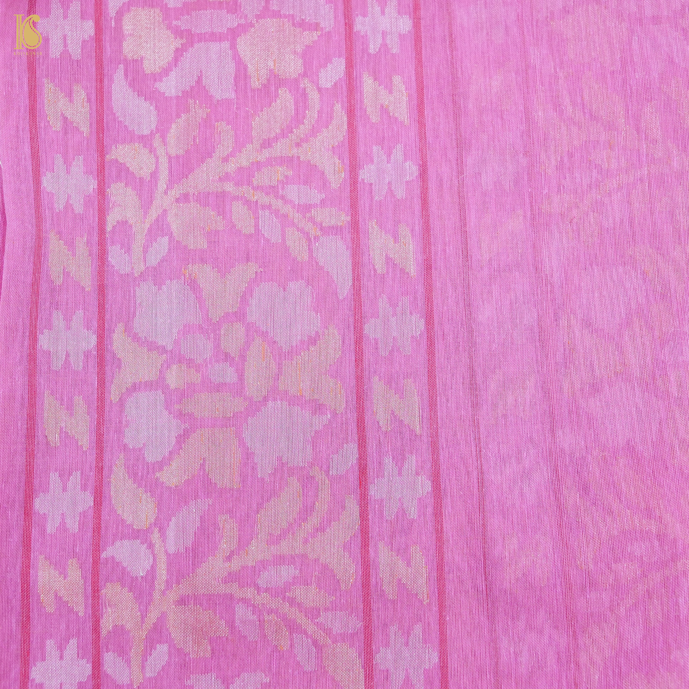 Pink Handloom Pure Katan Silk Banarasi Saree With Silver Zari and Boot –  WeaverStory