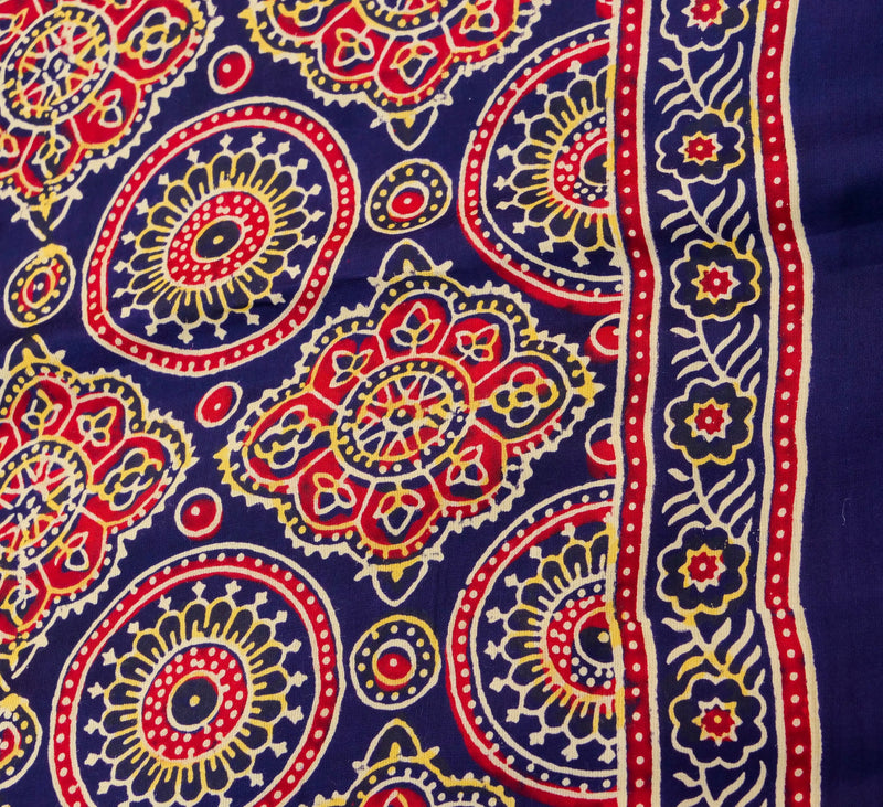 Blue Gajji Silk Handblock Ajrakh Saree - Khinkhwab