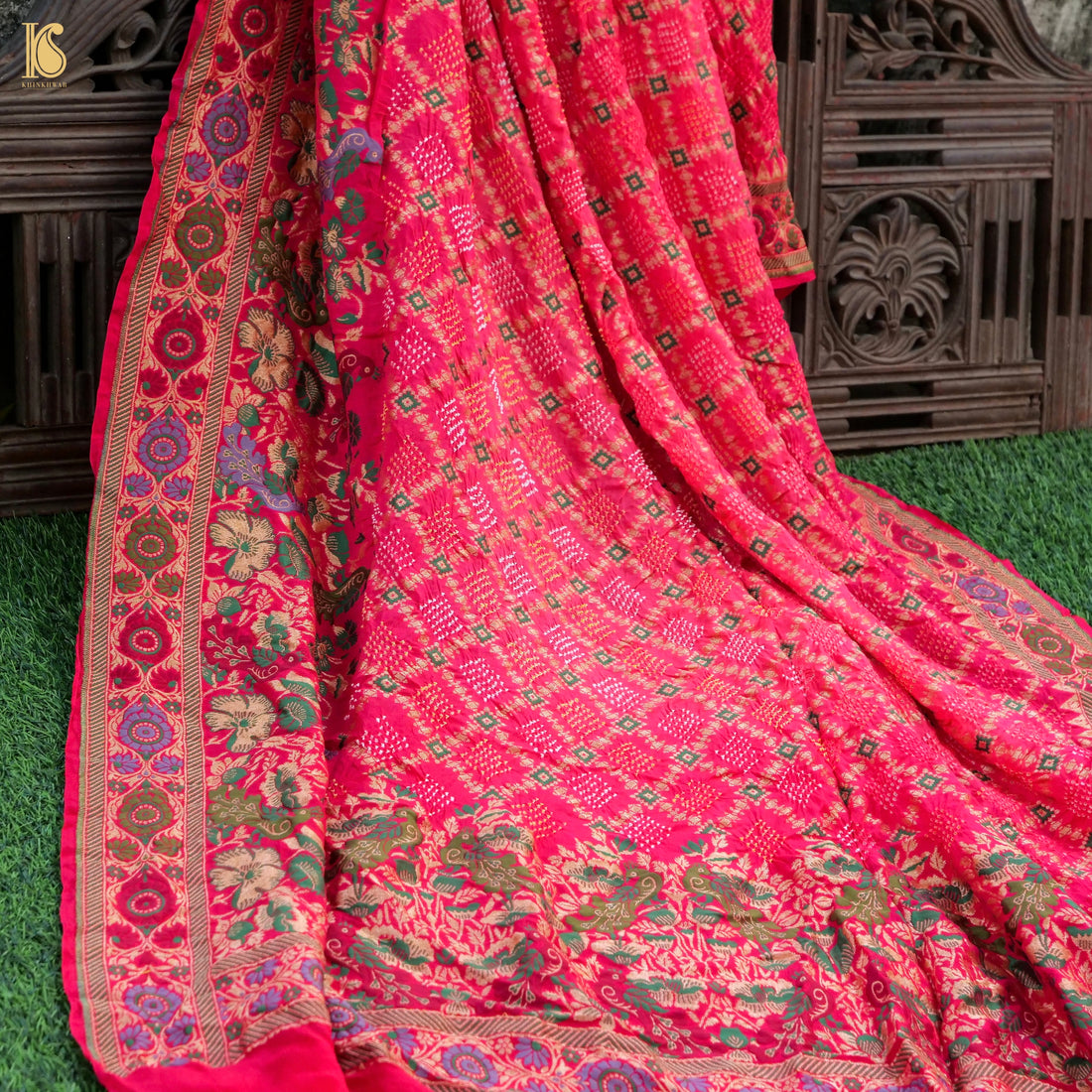 Pink Banarasi Pure Georgette Bandhani Saree - Khinkhwab