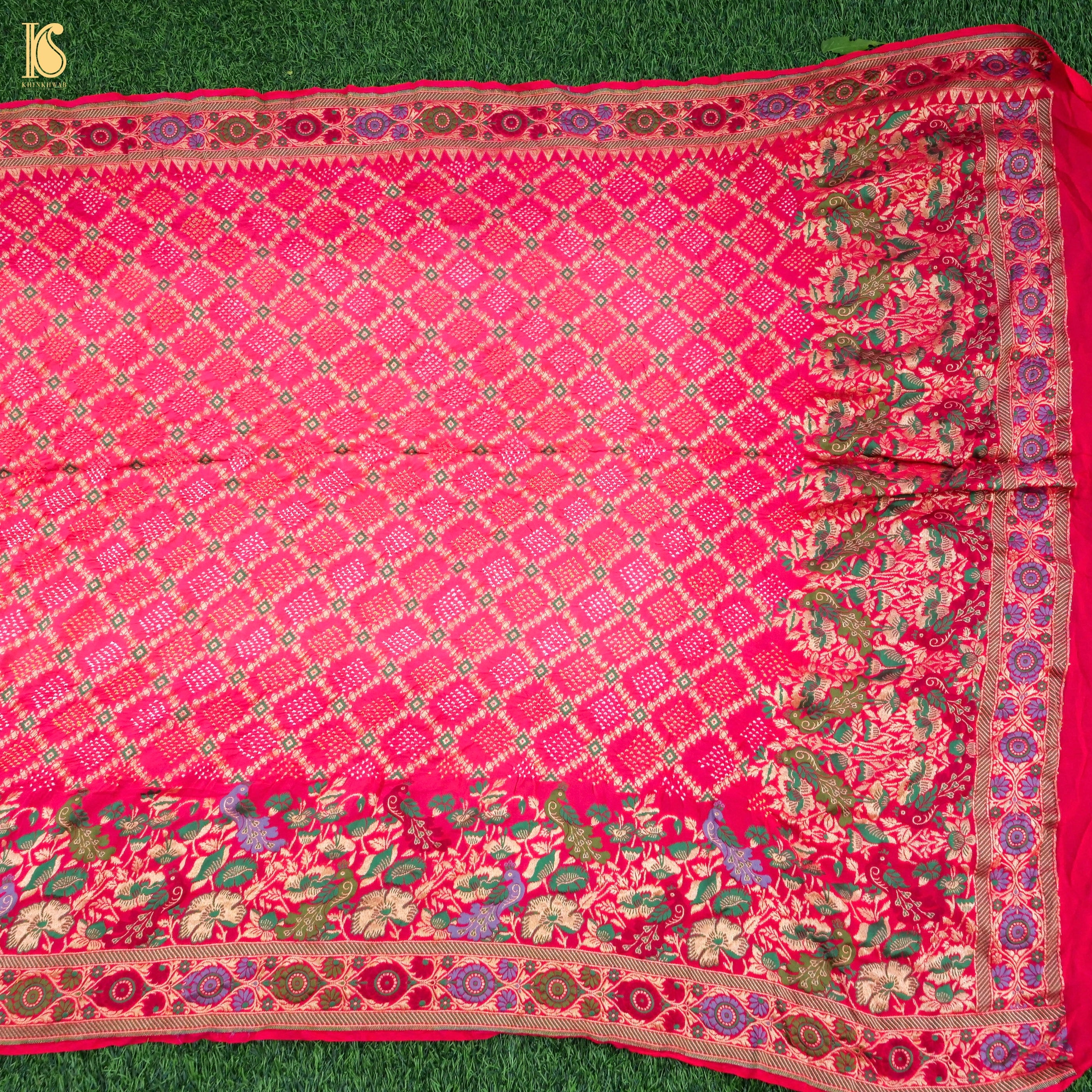Pink Banarasi Pure Georgette Bandhani Saree - Khinkhwab