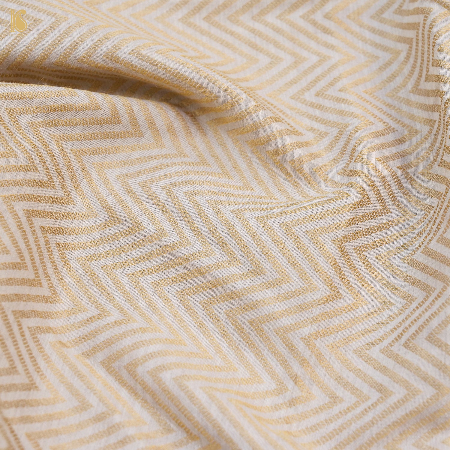Beige Pure Moonga Silk Handloom Banarasi Dyeable Chevron Fabric - Khinkhwab