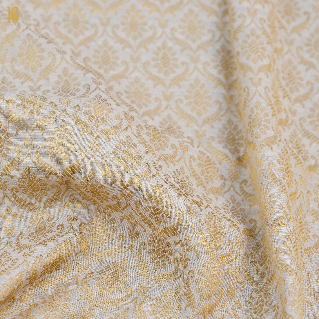 Beige Pure Moonga Silk Handloom Banarasi Dyeable Fabric - Khinkhwab