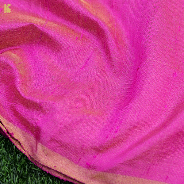 Pink Pure Raw Silk by Tissue Plain Fabric - Khinkhwab