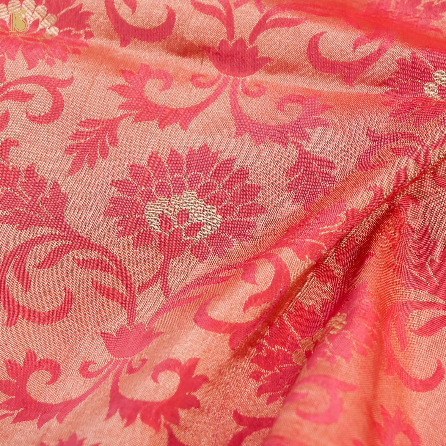 Orange Jaal Pure Tissue by Silk Fabric - Khinkhwab