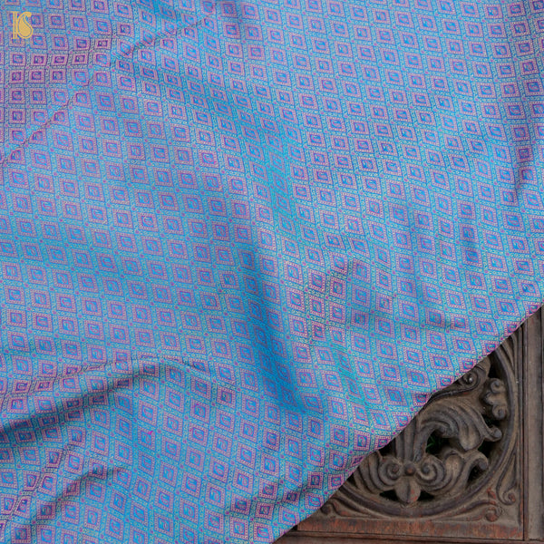 Wild Blue Pure Banarasi Silk Handwoven Tanchui Kurta Fabric - Khinkhwab