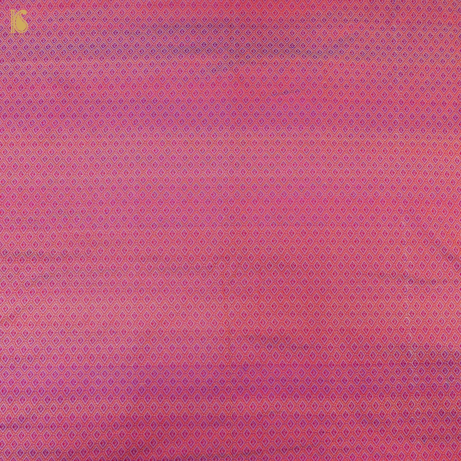 Orange &amp; Purple Pure Banarasi Silk Handwoven Tanchui Kurta Fabric - Khinkhwab