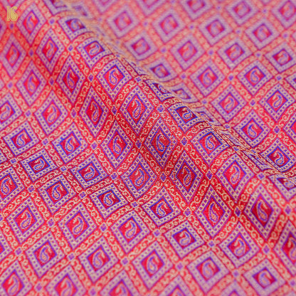 Orange &amp; Purple Pure Banarasi Silk Handwoven Tanchui Kurta Fabric - Khinkhwab