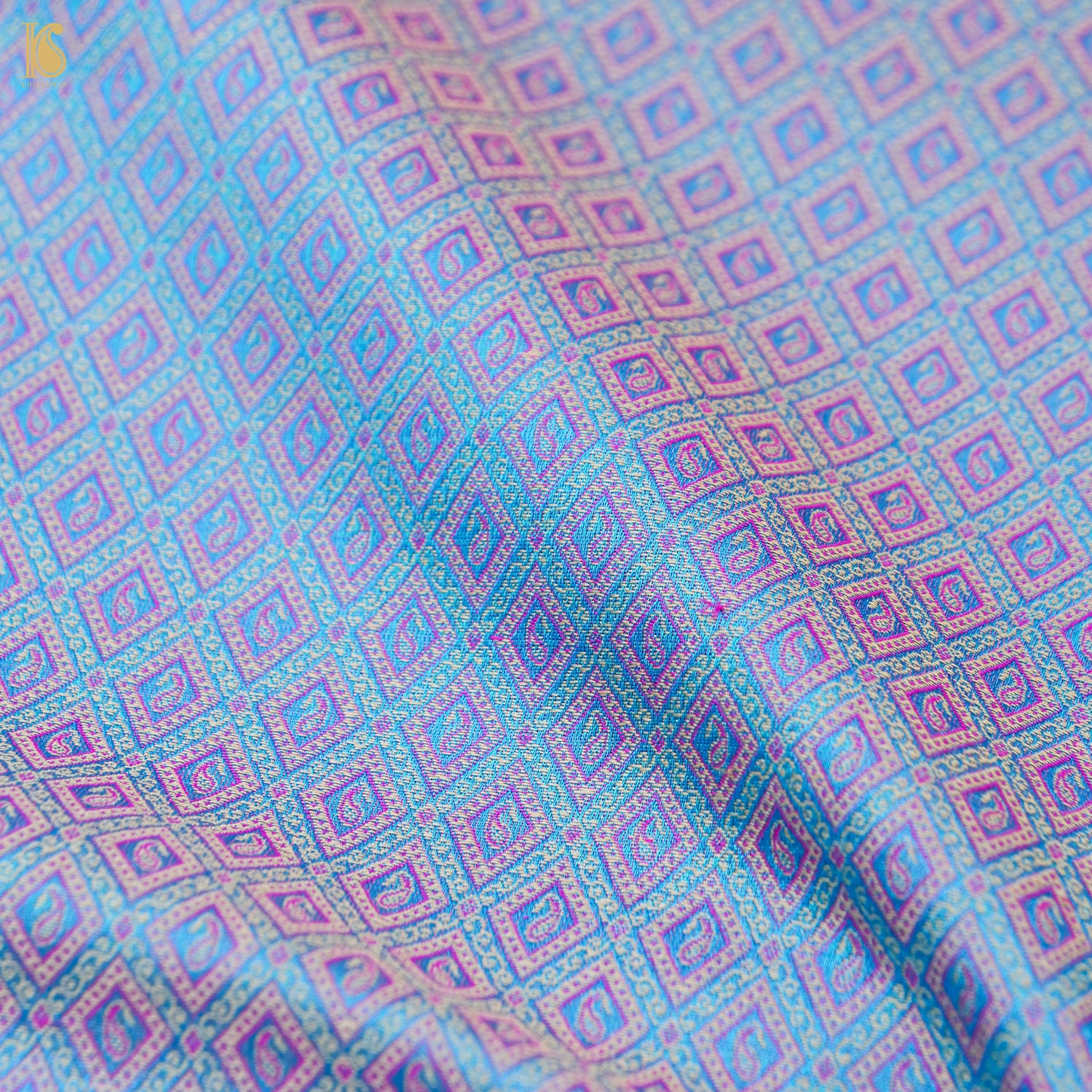 Wild Blue Pure Banarasi Silk Handwoven Tanchui Kurta Fabric - Khinkhwab