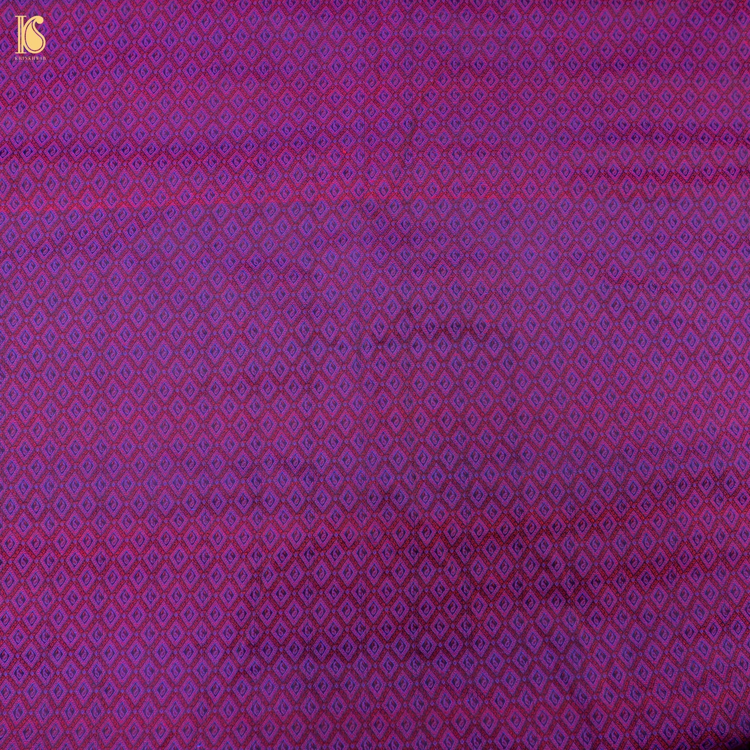 Purple &amp; Blue Pure Banarasi Silk Handwoven Tanchui Kurta Fabric - Khinkhwab
