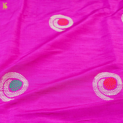 Hollywood Cerise Pink Pure Raw Silk Banarasi Fabric - Khinkhwab