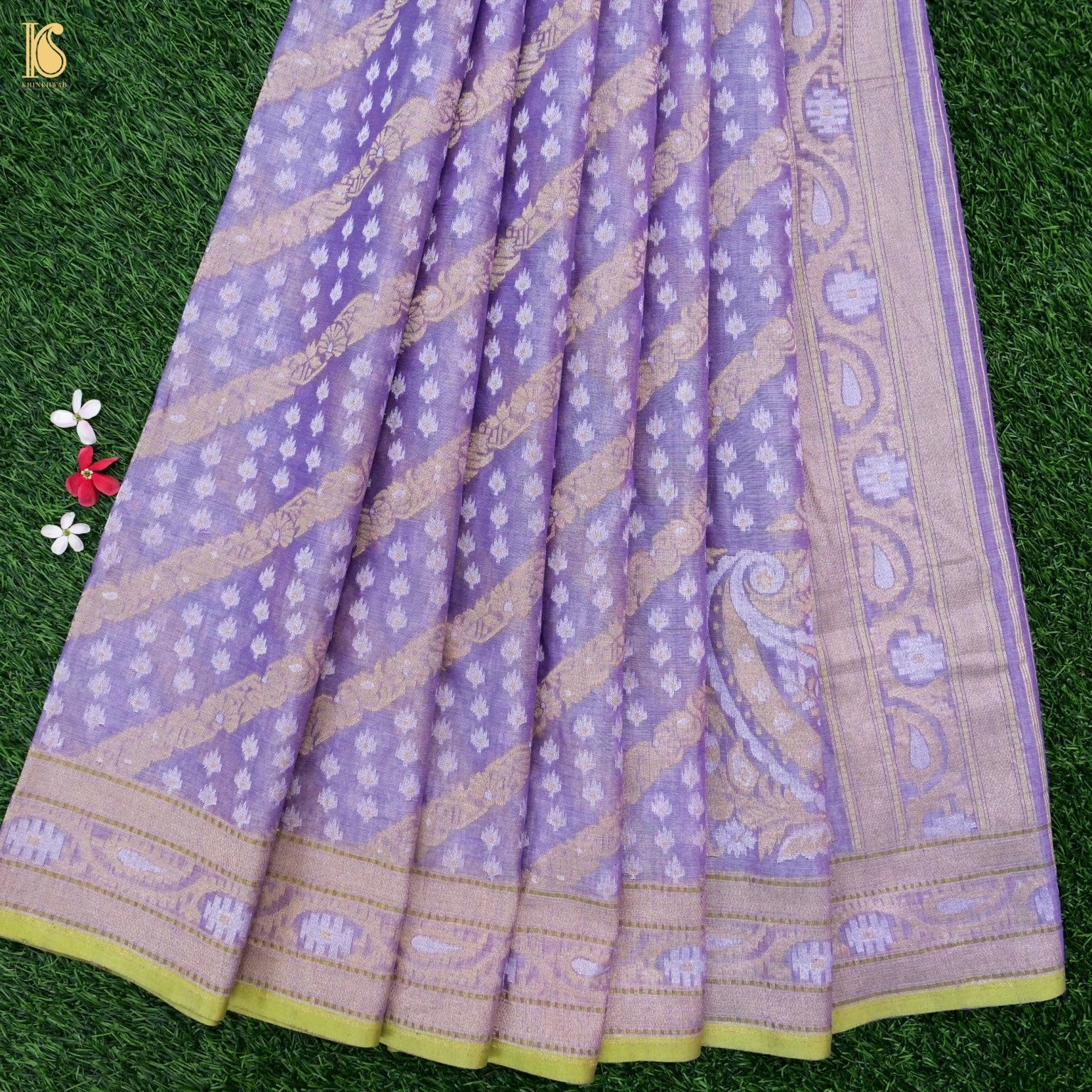 Deluge Purple Pure Cotton Handloom Banarasi Jamdani Ektara Saree - Khinkhwab