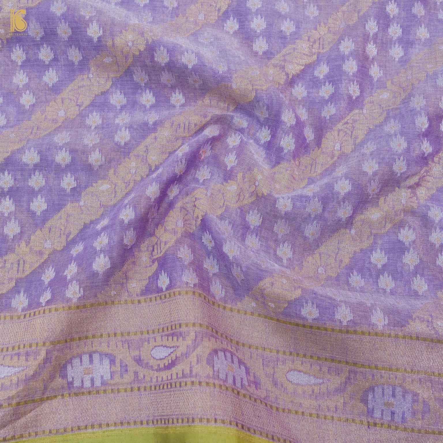 Deluge Purple Pure Cotton Handloom Banarasi Jamdani Ektara Saree - Khinkhwab