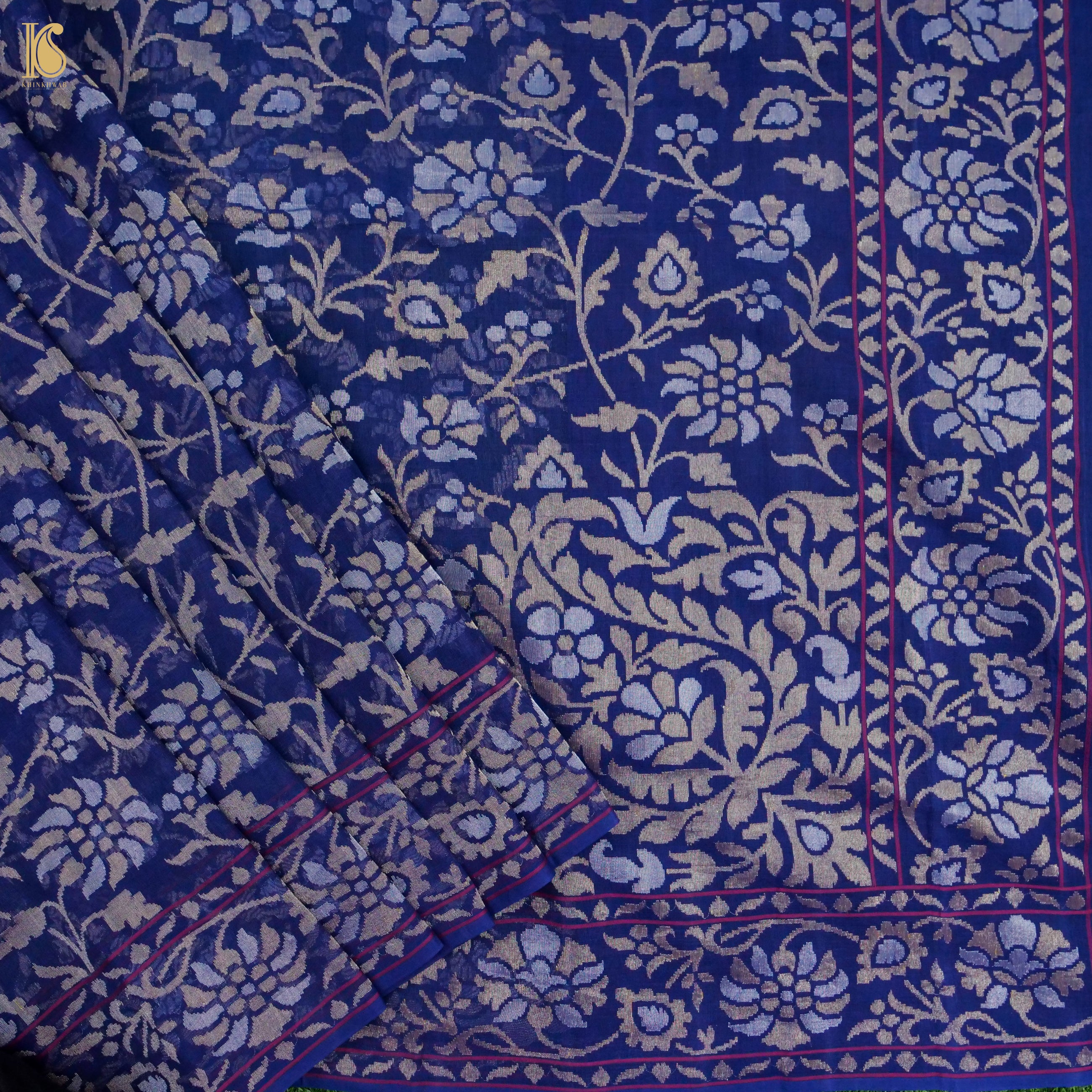 Neelambari Handwoven Pure Cotton Real Zari Banarasi Saree - Khinkhwab
