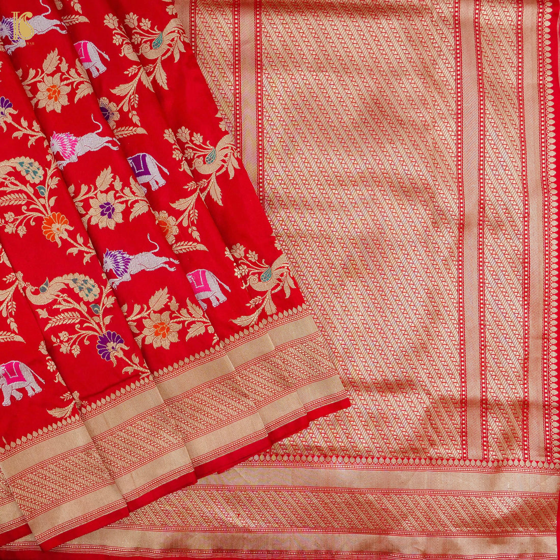 Venetian Red Pure Katan Silk Handwoven Banarasi Kadwa Shikargah Saree - Khinkhwab