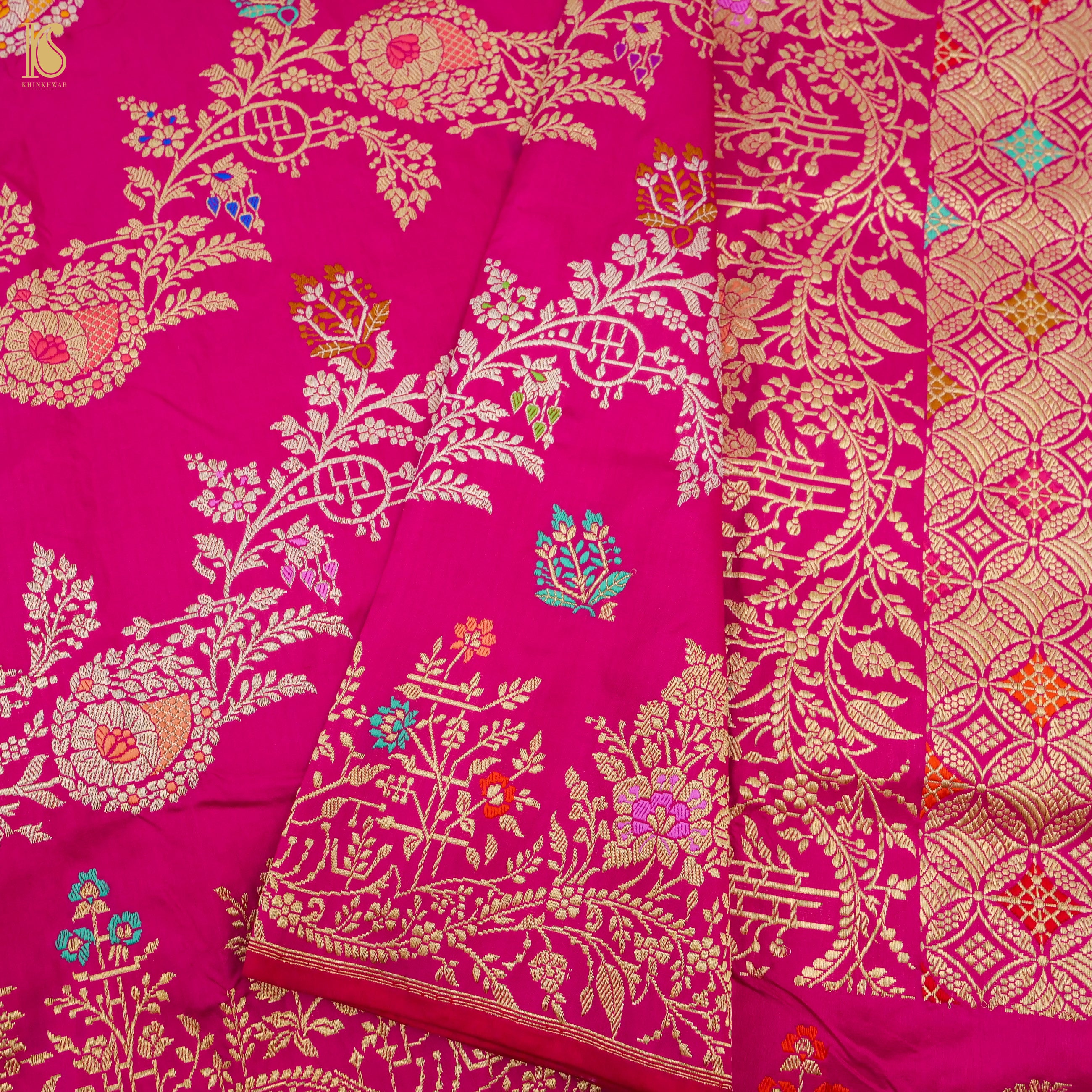 Ruby Pink Pure Katan Silk Handwoven Banarasi Kadwa Saree - Khinkhwab