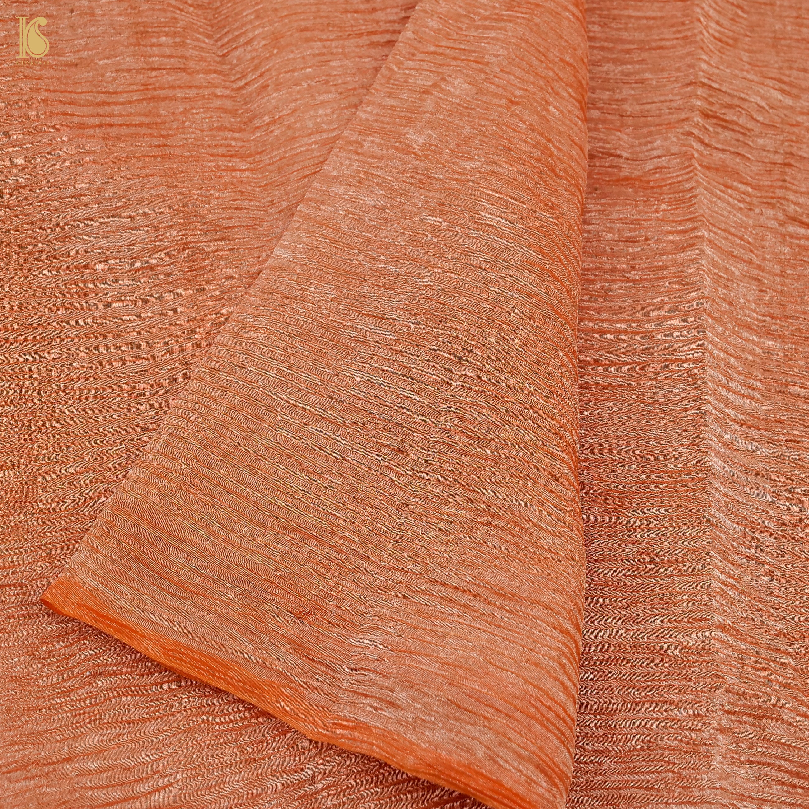 Trinidad Orange Wrinkle Pure Tissue Silk Saree - Khinkhwab