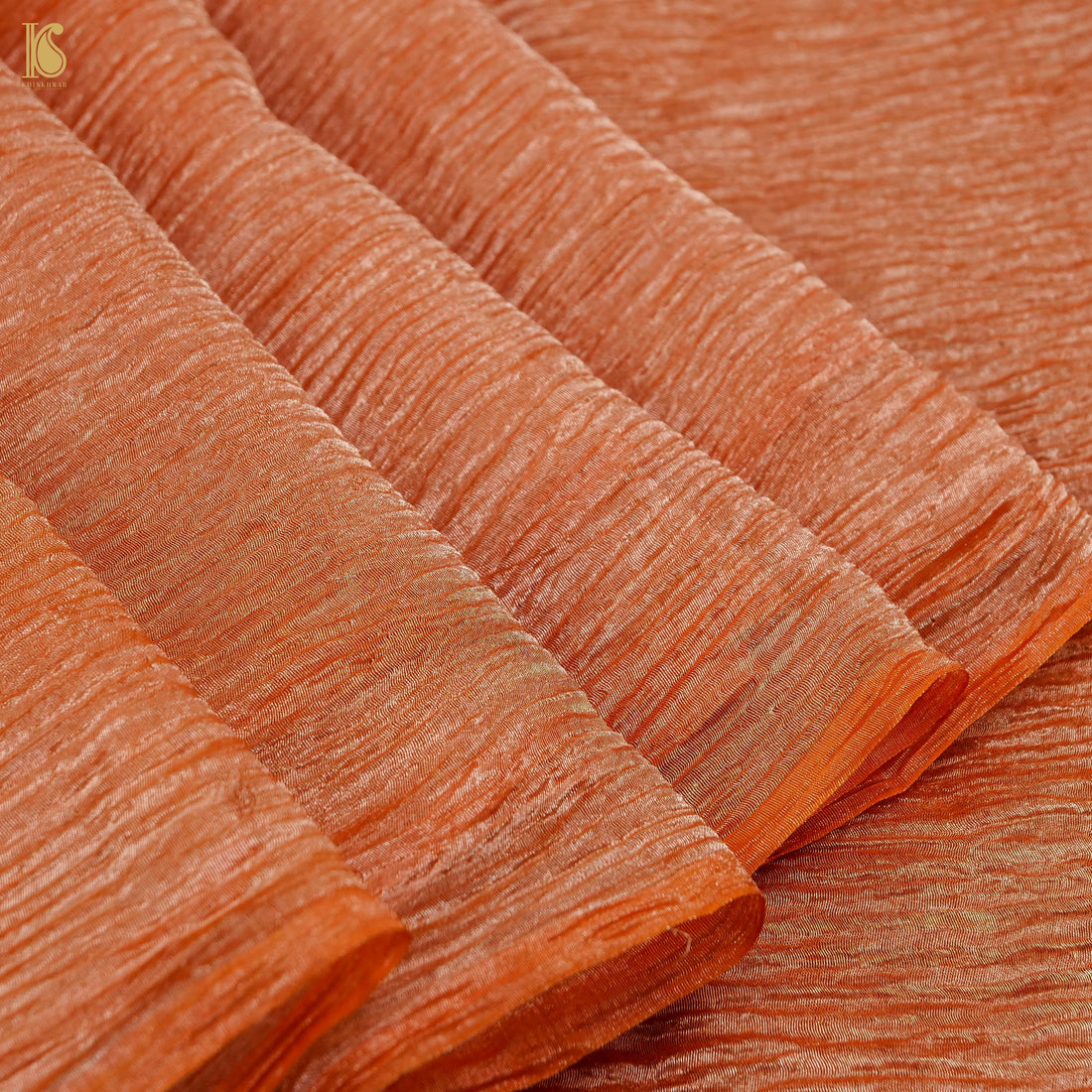 Trinidad Orange Wrinkle Pure Tissue Silk Saree - Khinkhwab