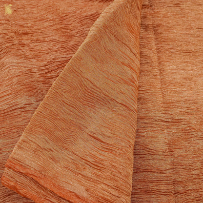 Red Damask Orange Wrinkle Pure Tissue Silk Saree - Khinkhwab