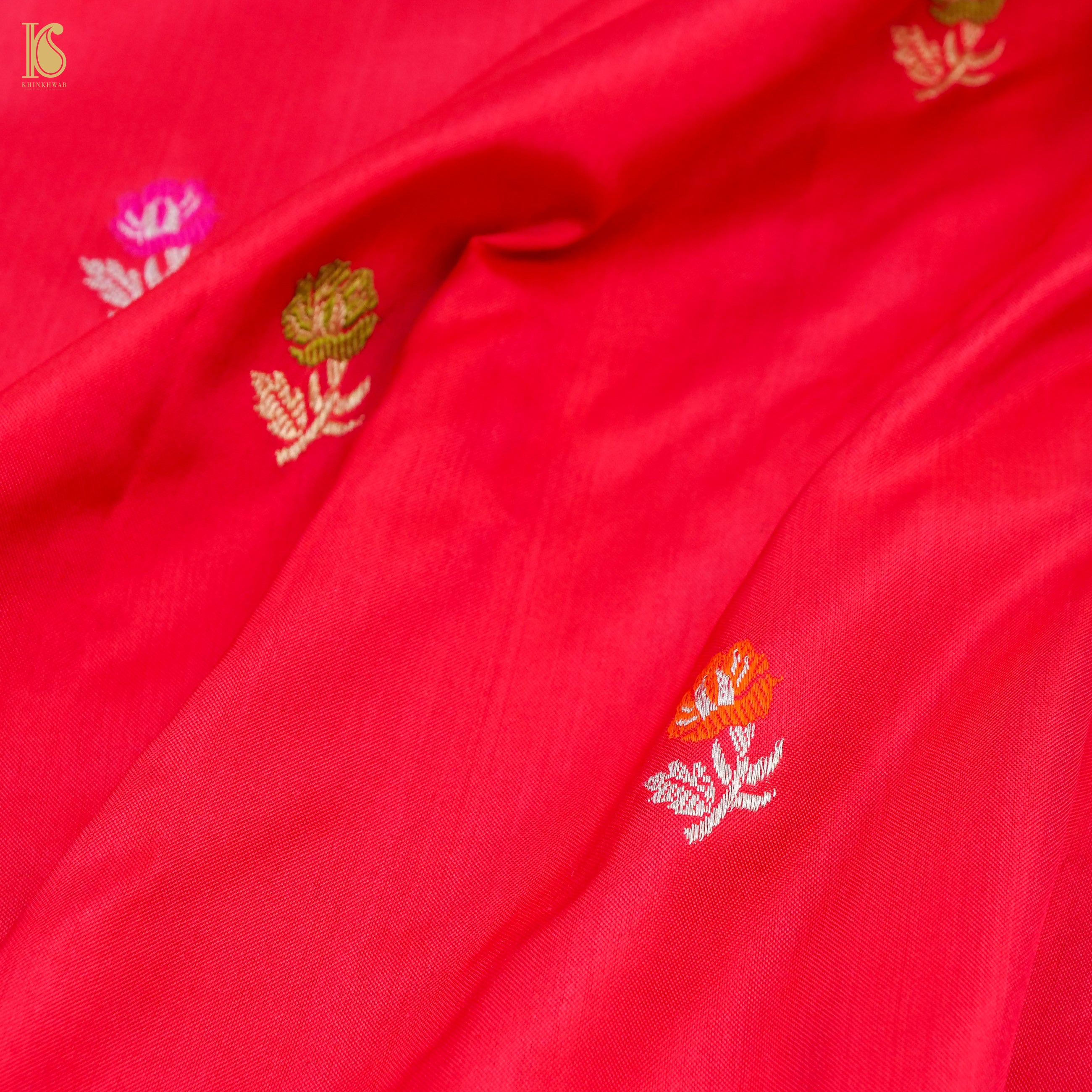 Kumudini - Red Handloom Katan Silk Banarasi Kadwa Ektara Dupatta - Khinkhwab