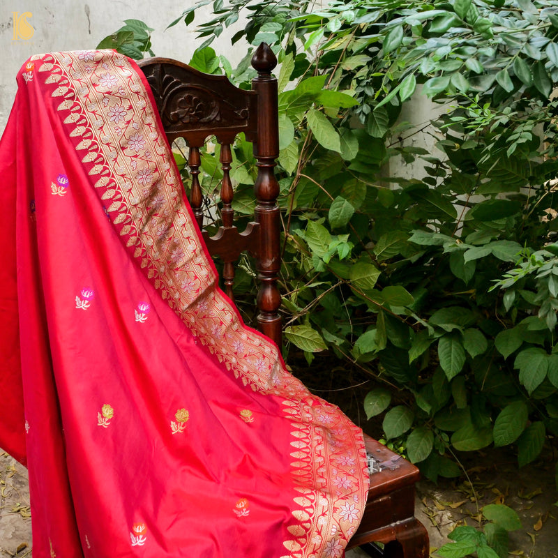 Kumudini - Red Handloom Katan Silk Banarasi Kadwa Ektara Dupatta - Khinkhwab