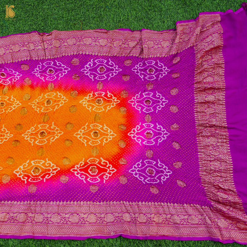 Orange & Purple Pure Georgette Handloom Bandhani Banarasi Dupatta - Khinkhwab
