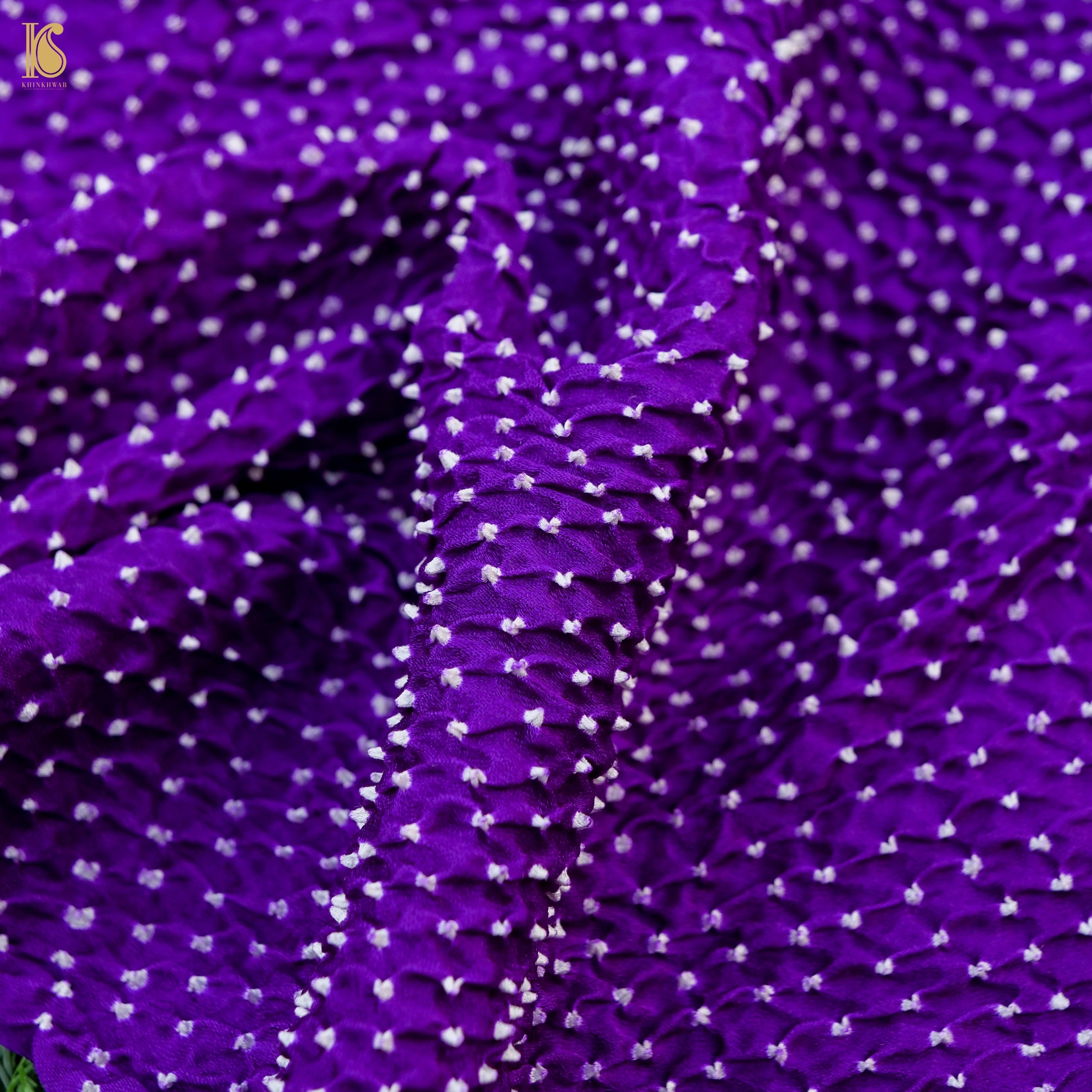 Purple Heart Pure Gajji Handloom Bandhani Fabric - Khinkhwab