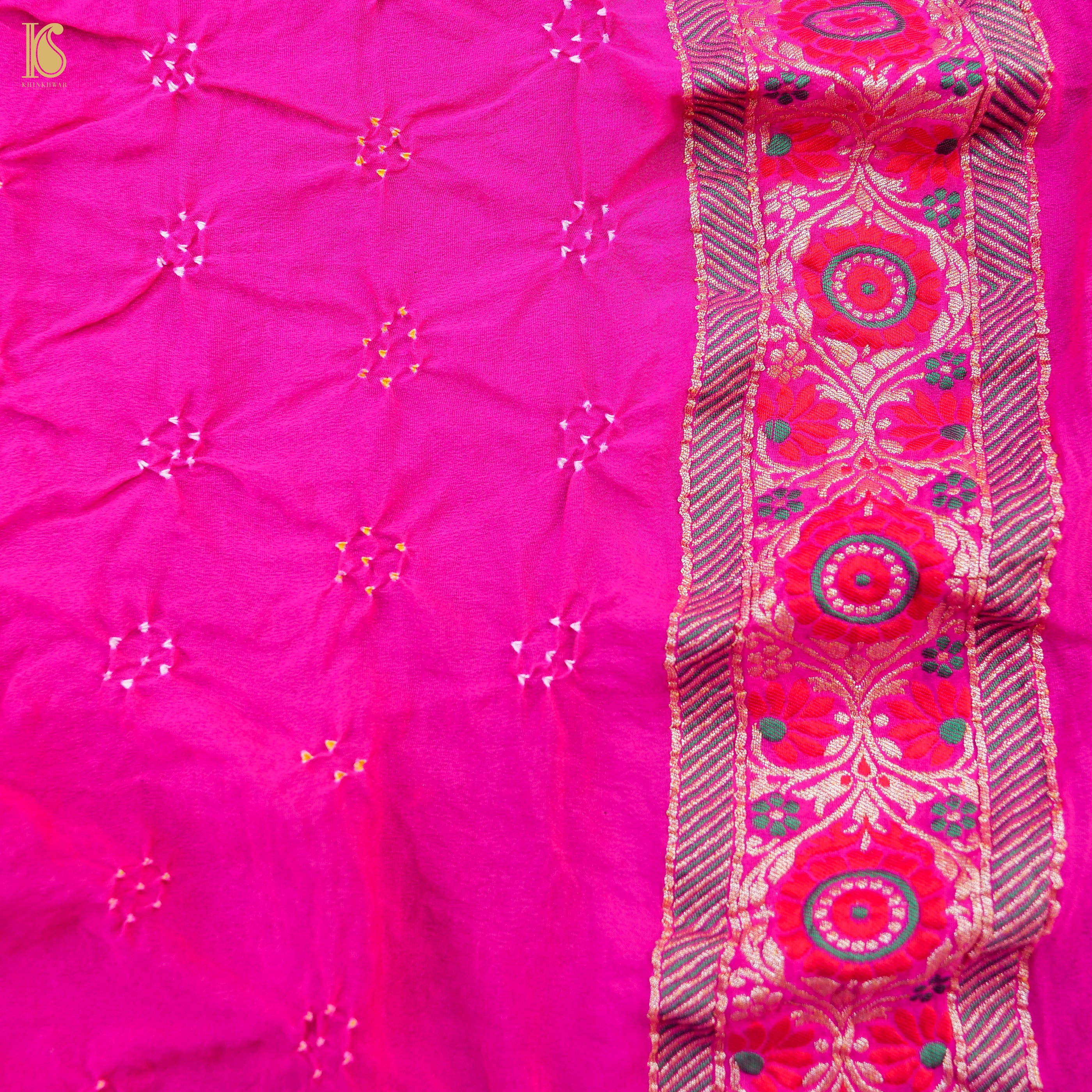 Shaded Pink  Banarasi Pure Georgette Bandhani Saree - Khinkhwab