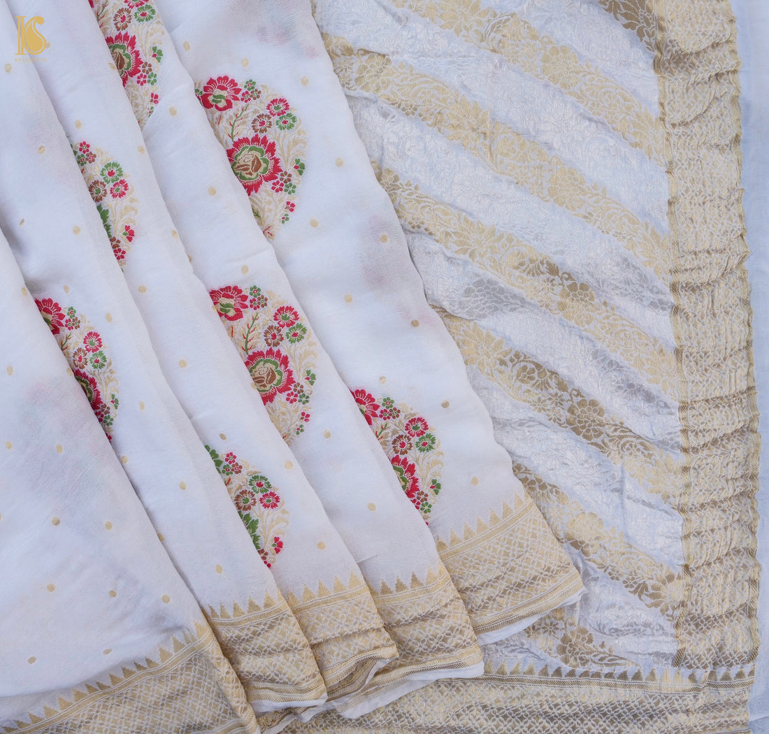 Dyeable White Pure Georgette Banarasi Meenakari Saree - Khinkhwab