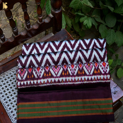Purple Pure Silk Handloom Single Ikkat Chevron Saree - Khinkhwab