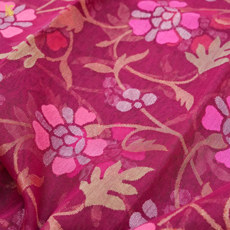 Lipstick Pink Pure Cotton Real Silver Zari Handloom Banarasi Dupatta - Khinkhwab