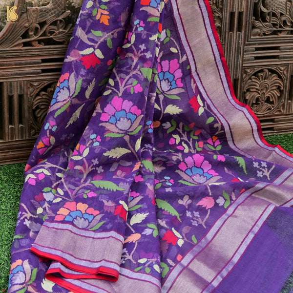 Blue Diamond Pure Cotton Real Silver Zari Handloom Banarasi Dupatta - Khinkhwab