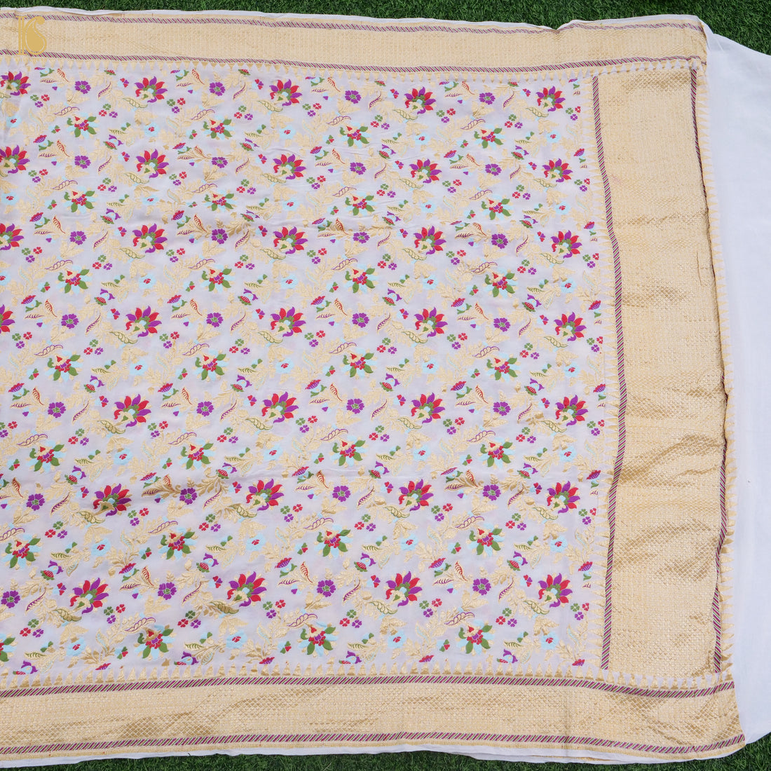 White Banarasi Georgette Meenakari Floral Dupatta - Khinkhwab