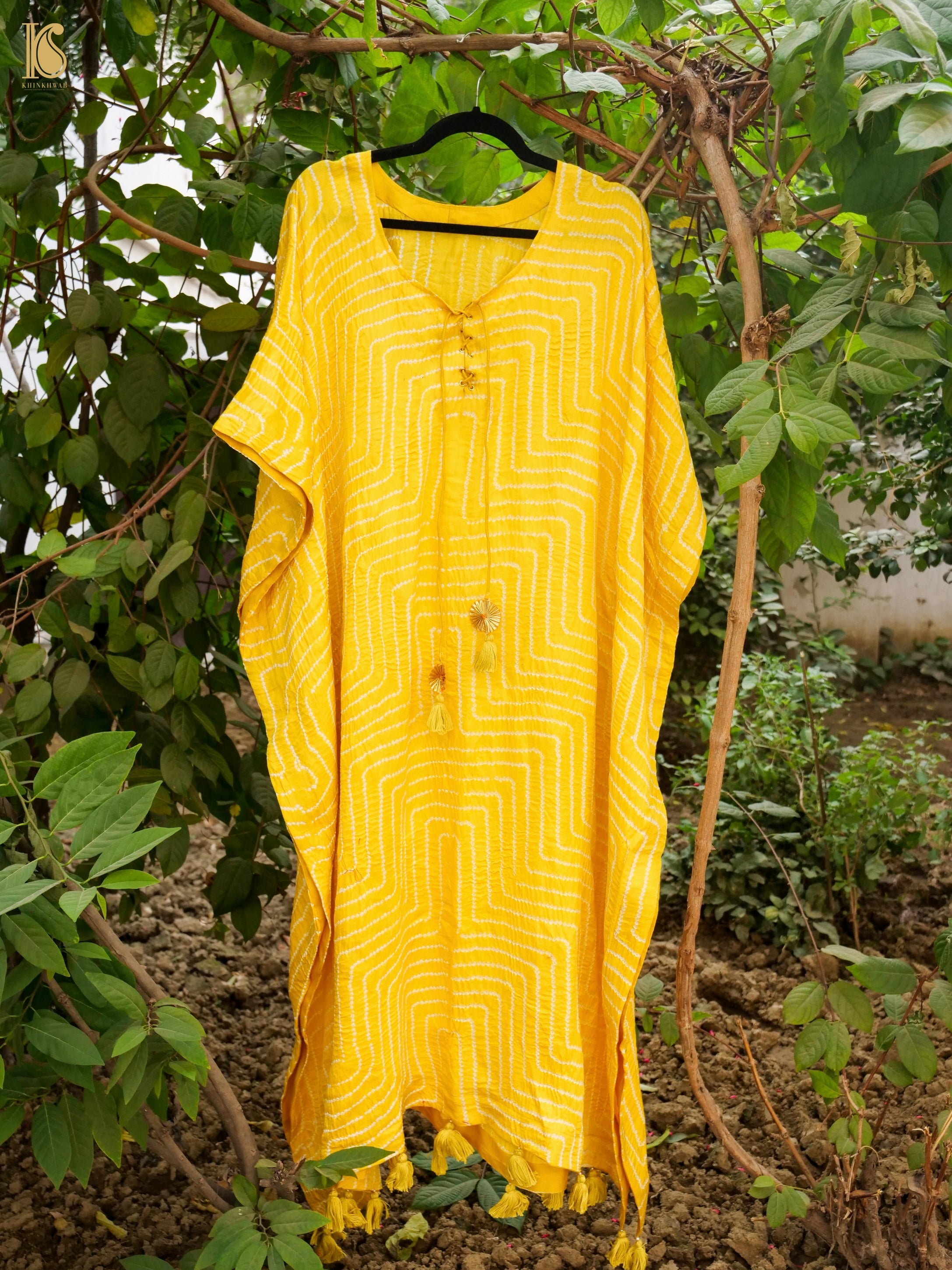 Yellow Pure Gajji Silk Bandhani Stitched Kaftan - Khinkhwab