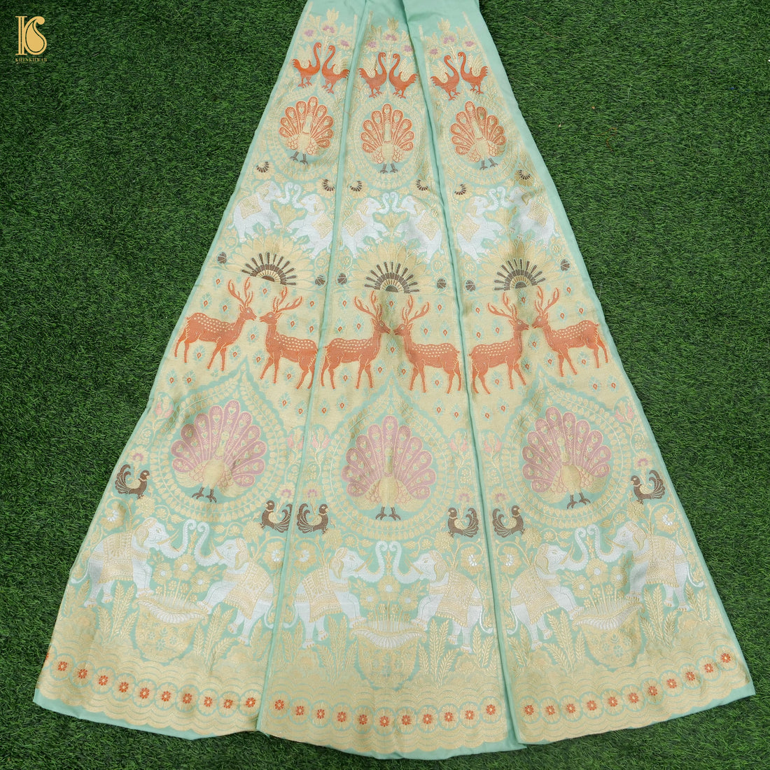 Pure Katan Silk Handloom Banarasi Kalidar Shikargah Lehenga - Khinkhwab