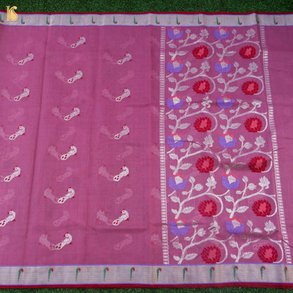 Handwoven Mulberry Pink Real Zari Kota Silk Saree with Muniya Border - Khinkhwab