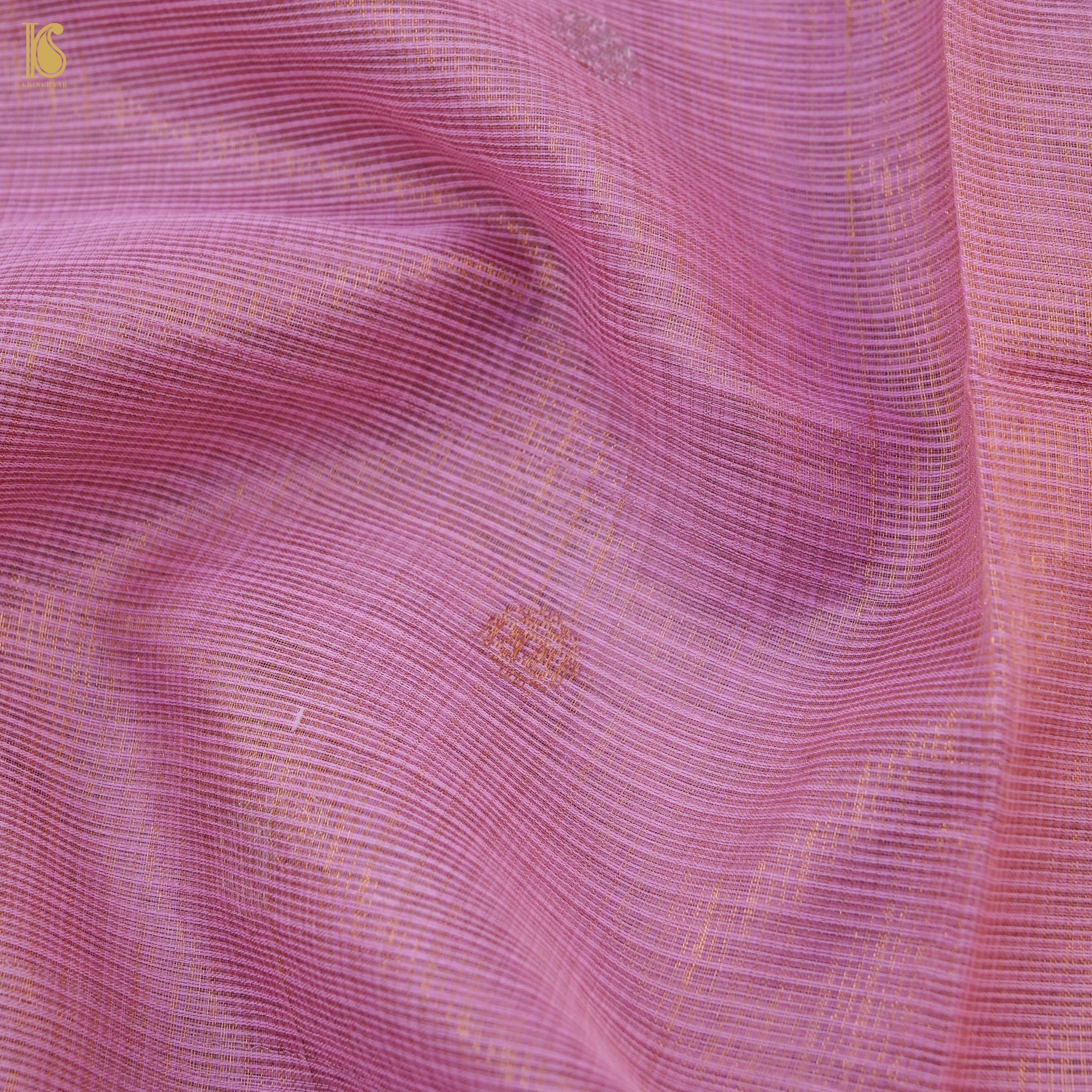 Handwoven Hopbush Pink Real Zari Kota Silk by Tissue Saree with Muniya Border - Khinkhwab