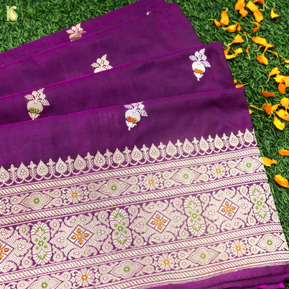 Palatinate Purple Pure Katan Silk Handwoven Banarasi Kadwa Saree - Khinkhwab