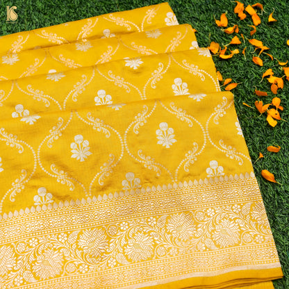 Yellow Handloom Banarasi Pure Katan Silk Jaal Saree - Khinkhwab