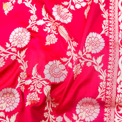 Cardinal Red Handloom Banarasi Pure Katan Silk Jaal Saree - Khinkhwab