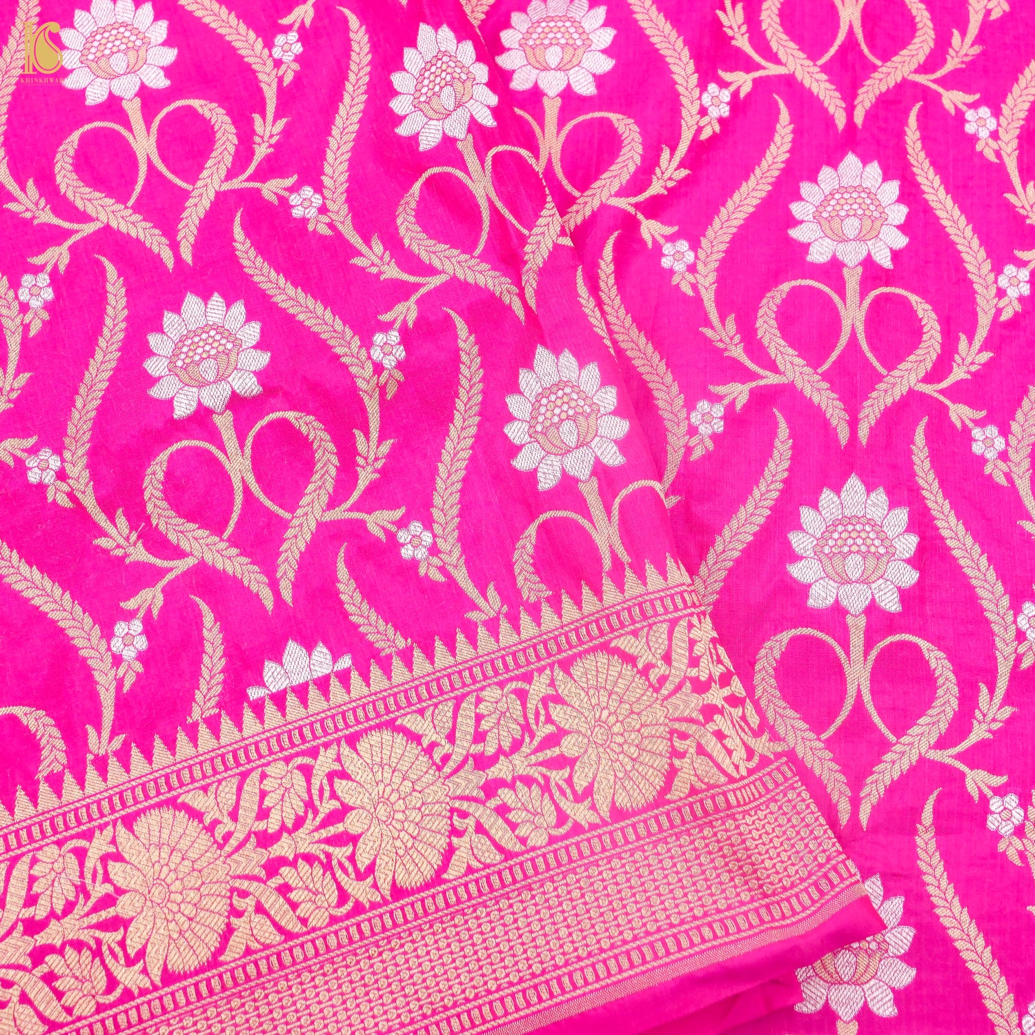 Pink Handloom Banarasi Pure Katan Silk Jaal Saree - Khinkhwab