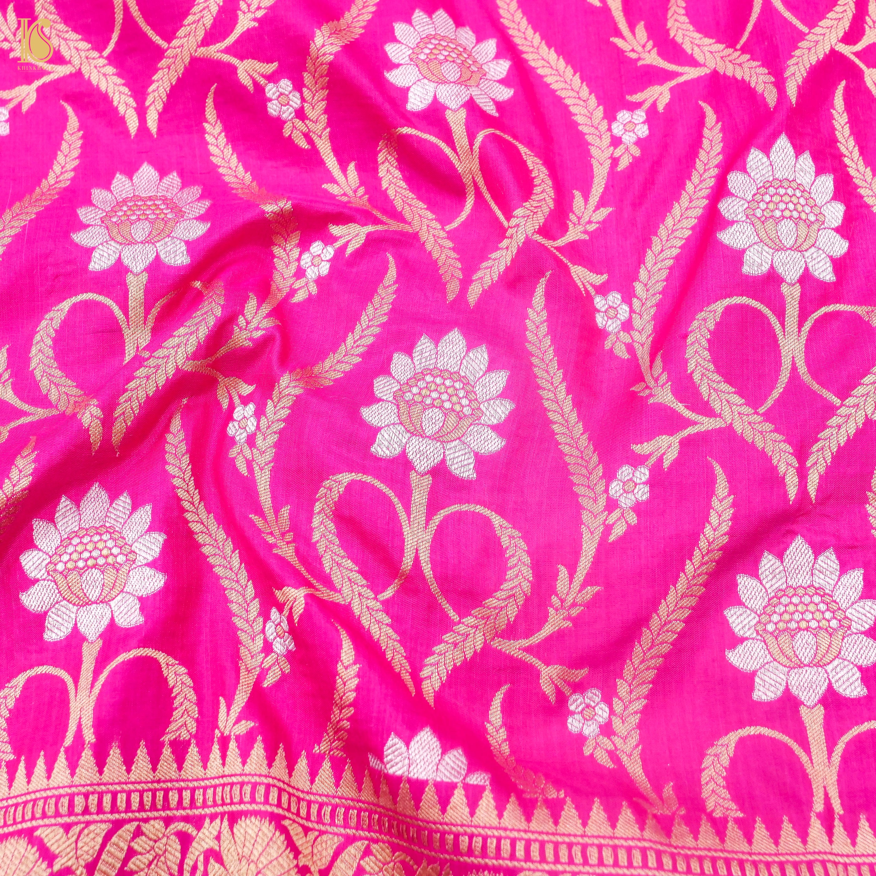 Pink Handloom Banarasi Pure Katan Silk Jaal Saree - Khinkhwab