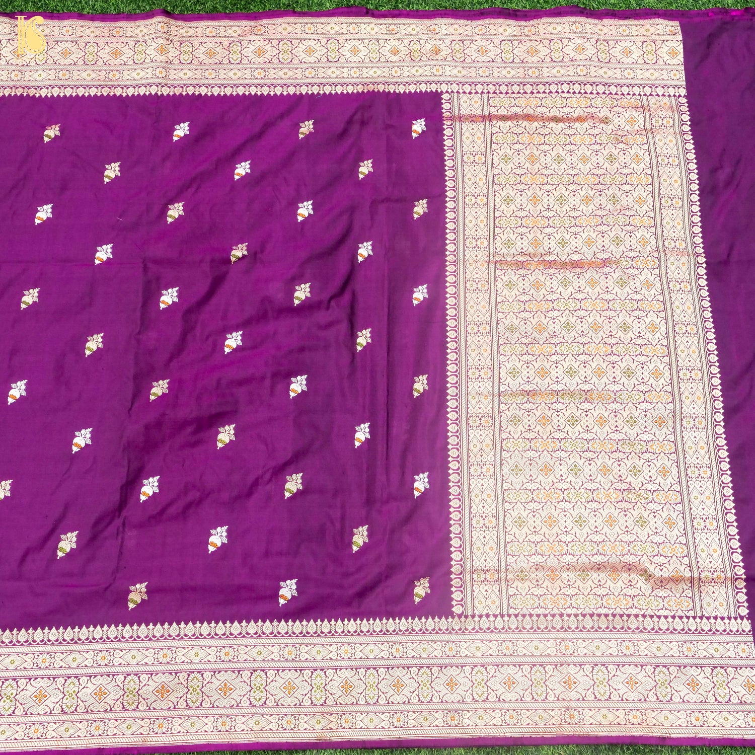 Palatinate Purple Pure Katan Silk Handwoven Banarasi Kadwa Saree - Khinkhwab