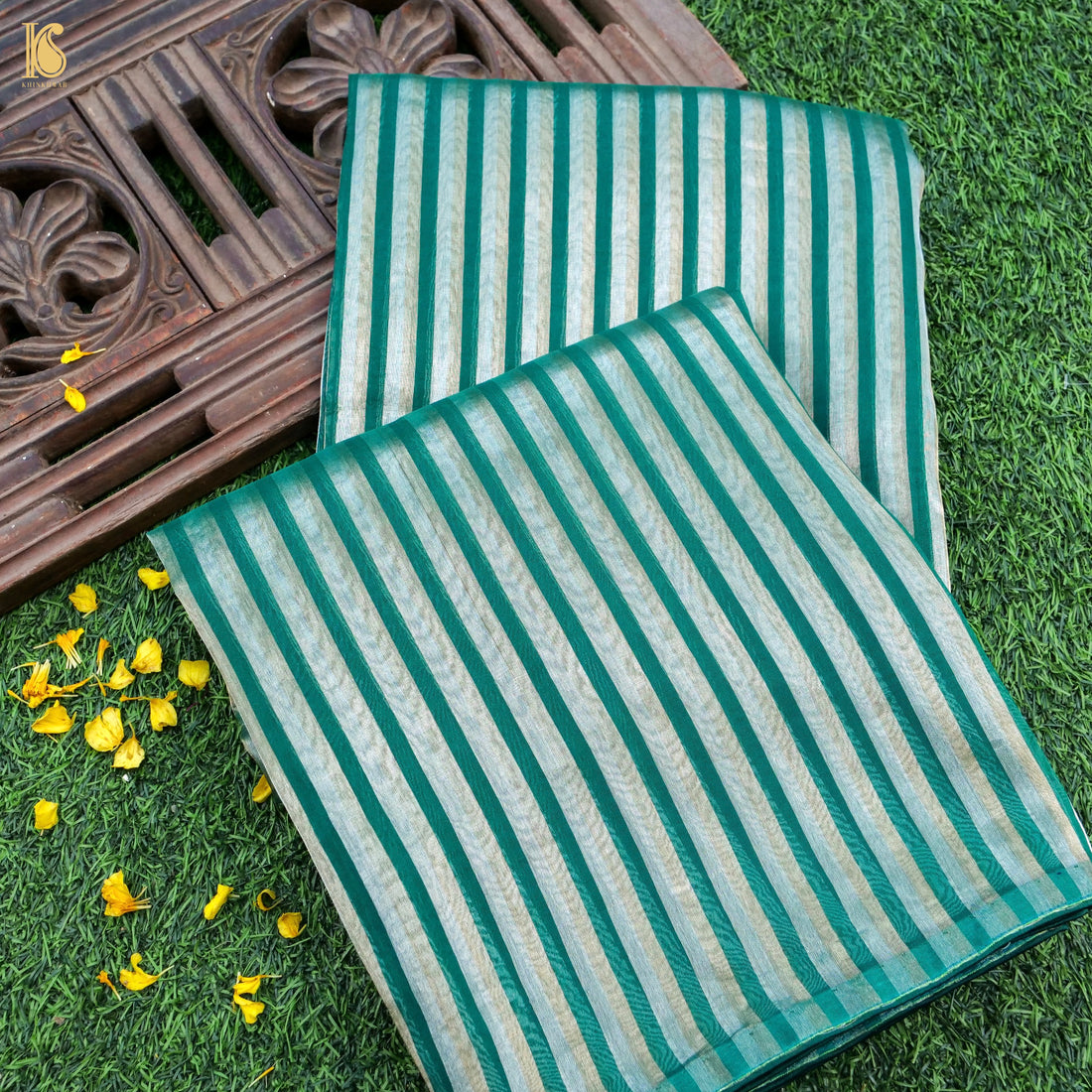 Teal Pure Banarasi Kora by Tissue Stripes Saree - Khinkhwab