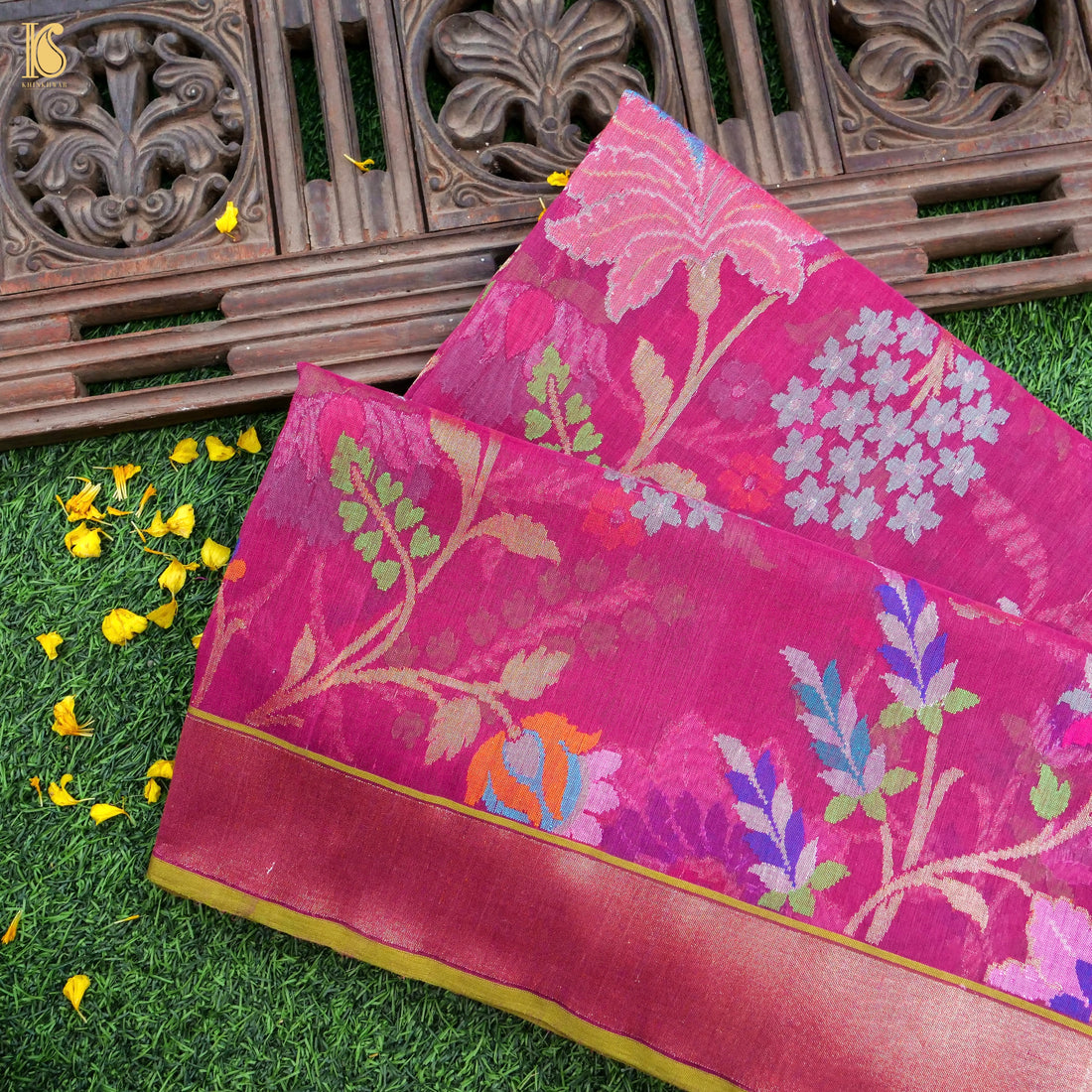 Mulberry Pink Handwoven Pure Cotton Real Silver Zari Banarasi Saree - Khinkhwab