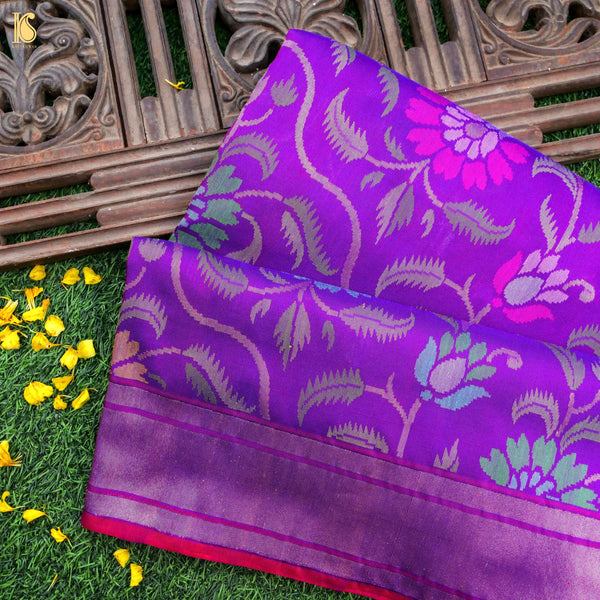 Magenta Handwoven Pure Cotton Real Silver Zari Banarasi Saree - Khinkhwab
