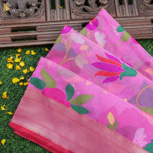 Orchid Pink Handwoven Pure Cotton Real Silver Zari Banarasi Saree - Khinkhwab