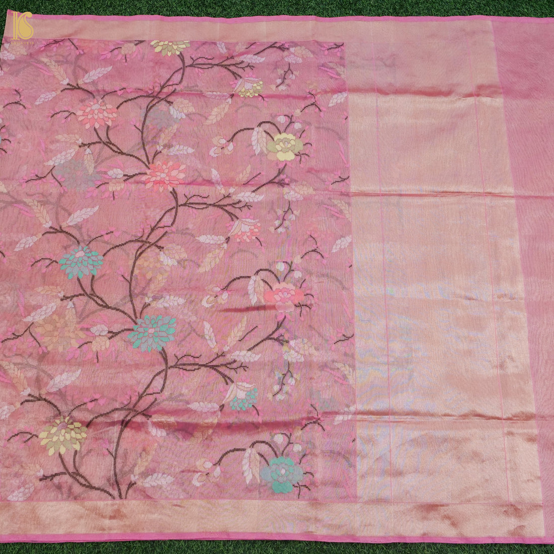 Charm Pink Pure Tissue Silk Real Silver Zari Handloom Banarasi Saree - Khinkhwab